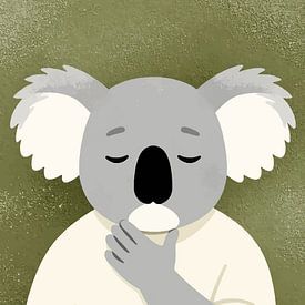 Wandbild: Verschlafener Koala im T-Shirt – Minimalistisches Tierporträt im Zen-Stil von MIROKKU