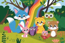 Fröhliche Tiere mit buntem Regenbogen von Art & Soul Creations