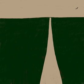 Fossé dans un paysage de prairie, dessin abstrait. Bois vert. sur Martin Groenhout