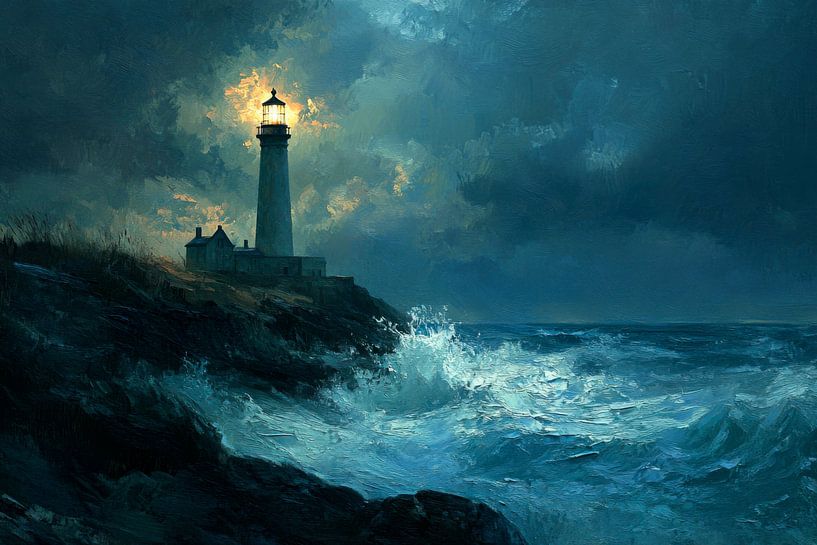 Leuchtturm Sturmmeer von Poster Art Shop
