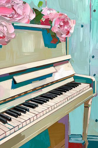 Kleurrijke piano met bloemen