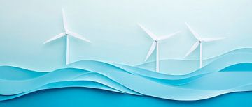 Wind turbines over a sea of waves by Poster Art Shop