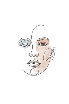 Serene Muse: Minimalist Line Art Portrait with Pastel Earth Tones