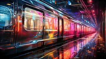abstrakte Neon-U-Bahn-Station in der Nacht von Animaflora PicsStock