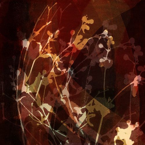 Modern abstract botanisch. Bloemen in warm bruin.