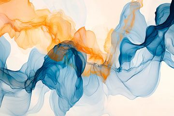 Colourful watercolour swirls in blue and orange by Poster Art Shop