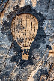 Monochrome hot air balloon graffiti on weathered wall by Imperial Art House