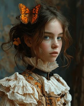Das Mädchen mit dem orangefarbenen Schmetterling von Carla Van Iersel