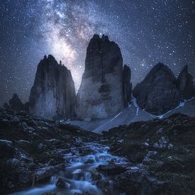 The Milky Way over the Three Peaks in the Dolomites by Daniel Gastager