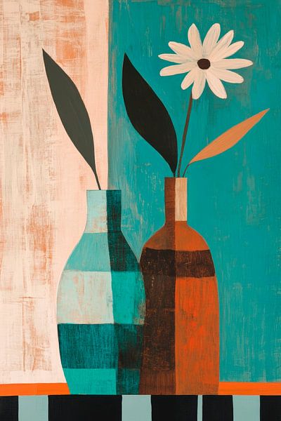Vases with flower on colour poster by Poster Art Shop