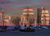 Hafenskyline bei Sonnenuntergang van Peter Norden thumbnail