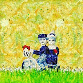 Together on a bicycle a la van Gogh by Martin Bergsma