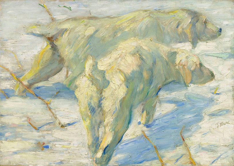 Siberische honden in de sneeuw - Franz Marc van Mooie Meesters