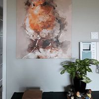 Kundenfoto: Portrait eines Rotkehlchens von Art by Jeronimo, auf leinwand