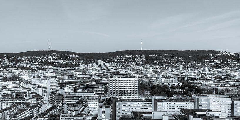 Stuttgart skyline at dusk - monochrome by Werner Dieterich