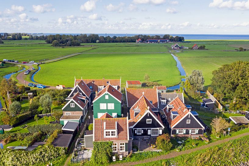 Aerial view of old Dutch houses on the dike near Marken by Eye on You
