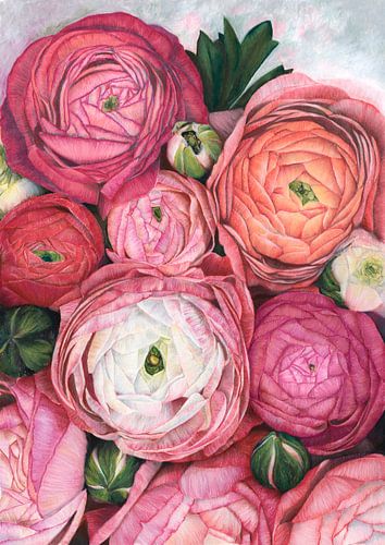 Arleth ranonkel boeket in warm roze