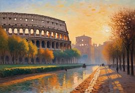 Colisée Rome depuis la rue Coucher de soleil