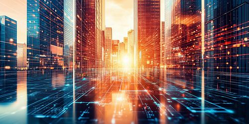 Conceptueel panorama van een skyline van een stad