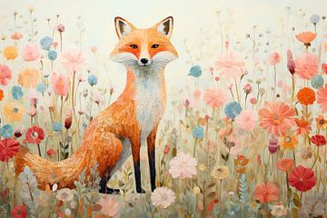 Fuchs zwischen Blumen von Wunderbare Kunst