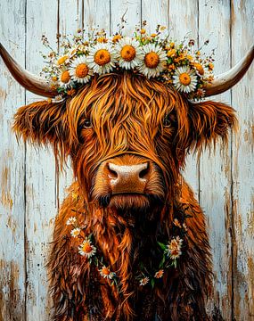 Koe harmonie - bloemen dromen ontwaken van Klaus Tesching - Art-AI
