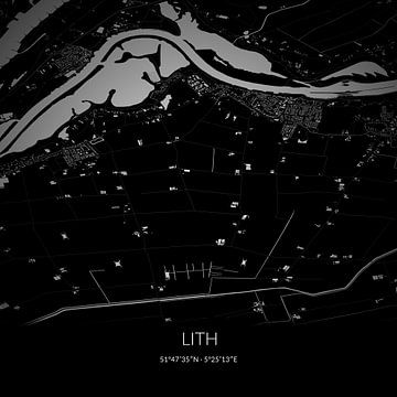 Schwarz-weiße Karte von Lith, Nordbrabant. von Rezona