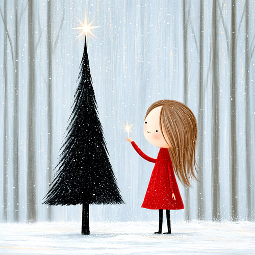 Meisje bij kerstboom
