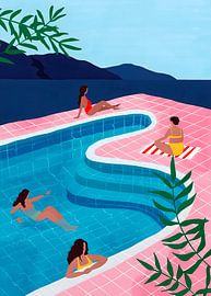 Composition artistique rétro sur le thème de la piscine en été sur Resin Std