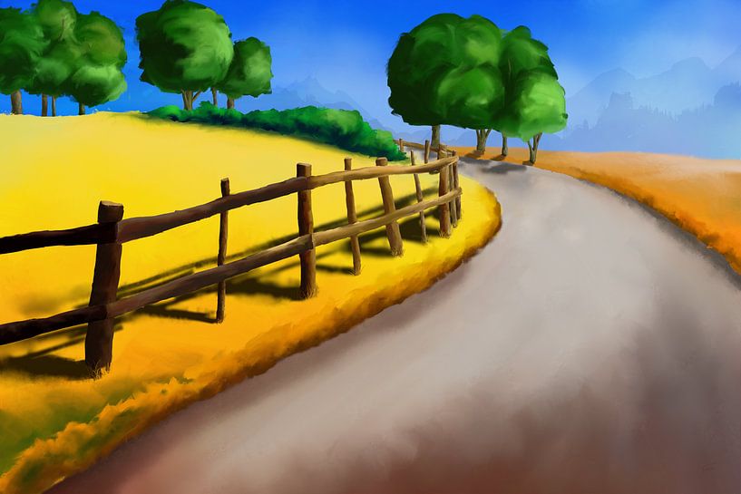 Painting of a landscape with a track along a fence by Tanja Udelhofen