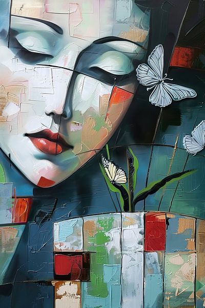 Frau mit Schmetterlingen | Frau Schmetterling von Kunst Laune