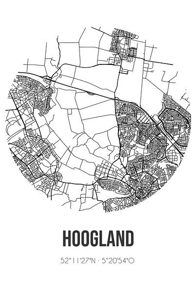 Hoogland (Utrecht) | Landkaart | Zwart-wit van Stad & Wand