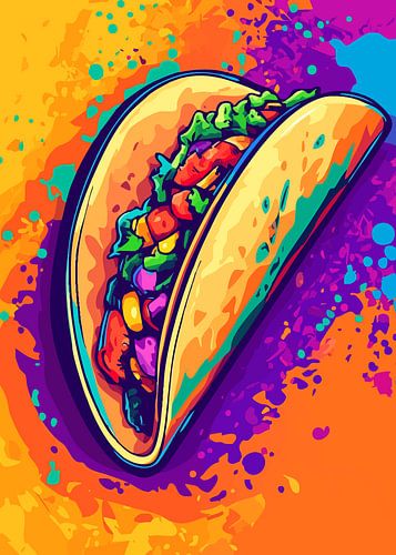 Taco sur fond d'éclaboussures de peinture colorée