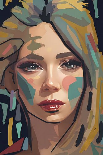 Figuratief stoer portret van een vrouw met een ijzeren blik in haar ogen