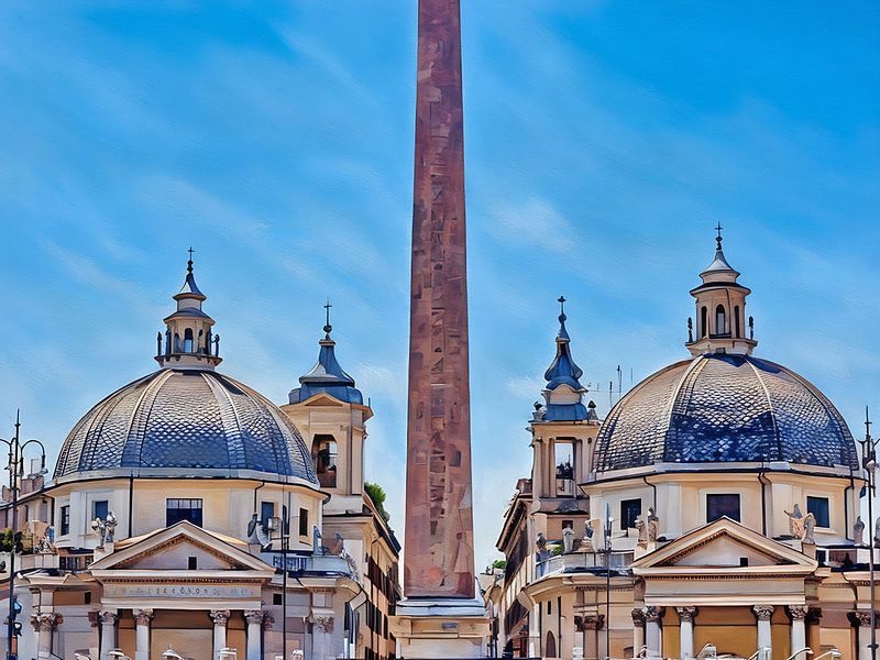 Tweelingkerken en Obelisk op Piazza del Popolo, Rome van Sergio Pazzano