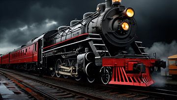 Locomotief rood-zwart panorama van TheXclusive Art