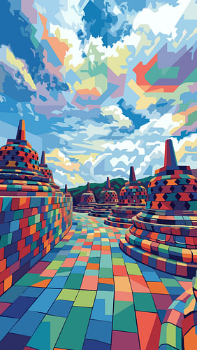 Borobudur-Tempel – WPAP-Pop-Art-Illustration – Metallposter