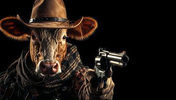 Cowboy koe met pistool panorama van TheXclusive Art