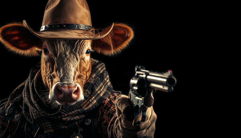Cowboy koe met pistool panorama van TheXclusive Art