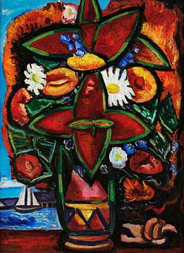 Rote Blumen und Segelboot, Marsden Hartley
