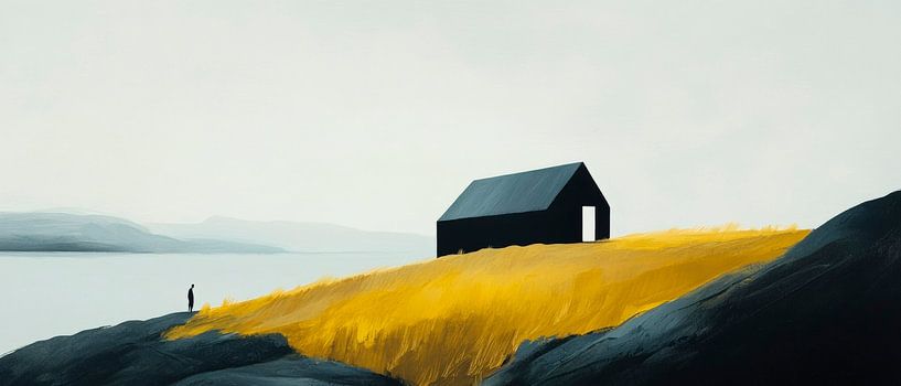 Einsame Hütte am Wasser – Minimalistisch von Poster Art Shop