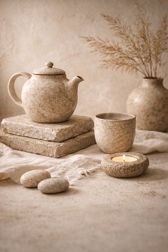 Japandi Tea Still Life – Warm Minimalist Kitchen Wall Art