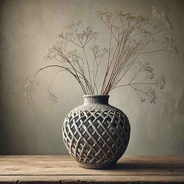 Héritage sobre - peinture avec vase et branches naturelles sur Kleurenrijk