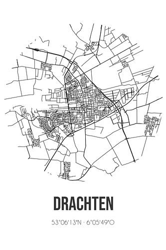 Drachten (Fryslan) | Landkaart | Zwart-wit