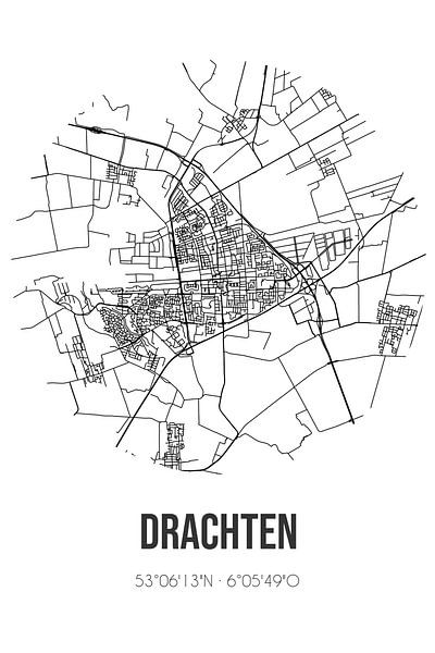 Drachten (Fryslan) | Karte | Schwarz und weiß von Ortsdrucke
