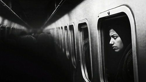 Vrouw op de trein bij nacht