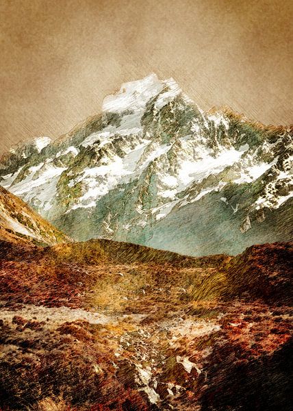 Neuseeland Mount Cook Landschaft Kunst von JBJart Justyna Jaszke