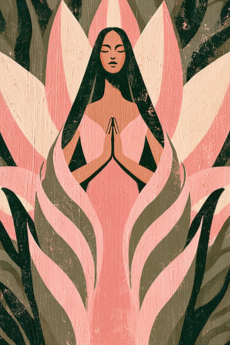 Mosaic of Tranquillity – Modern Portrait of a Woman with Namaste Hands