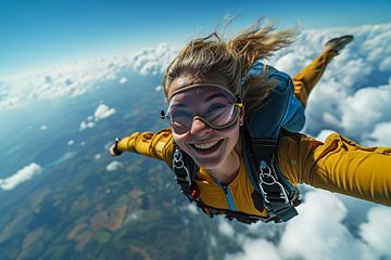 Junge Frau hat Spaß beim Fallschirmspringen von Animaflora PicsStock