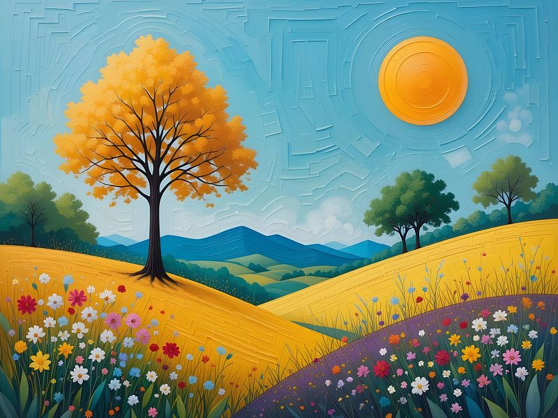 Yellow tree in the meadow by HorizonArtistry