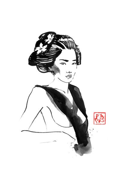 halfnaakte geisha van Péchane Sumie